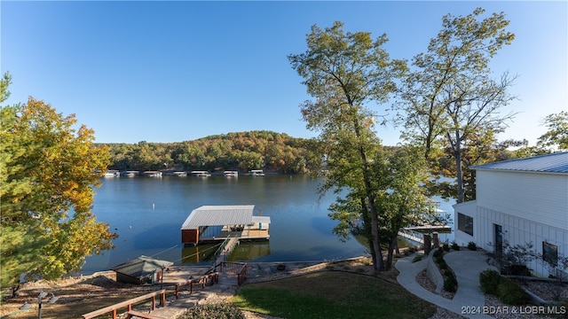 view of dock with a water view