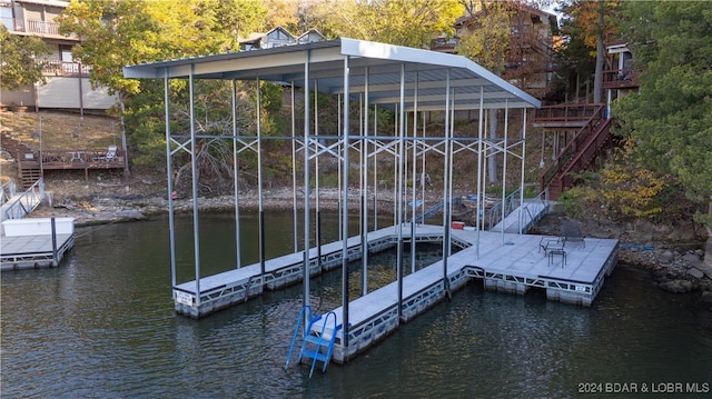 dock area with a water view