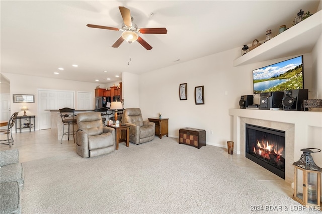 living room with ceiling fan