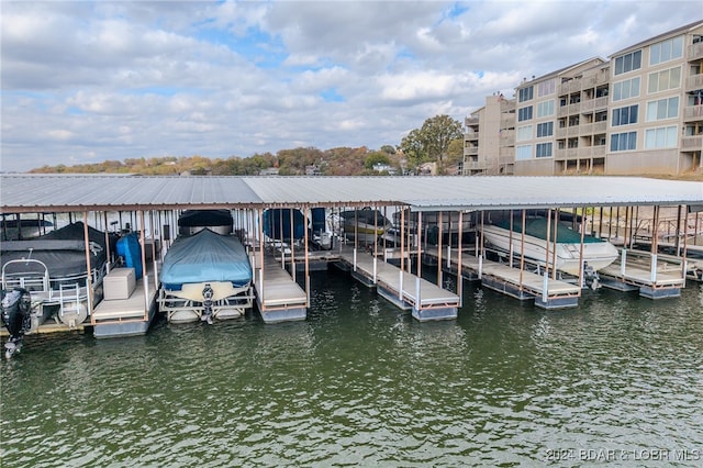 view of dock with a water view