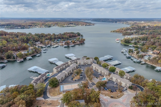 aerial view featuring a water view