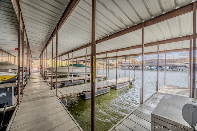 view of dock with a water view