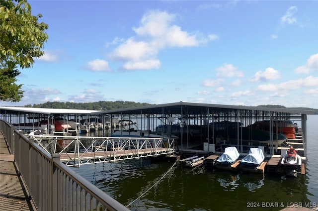 view of dock with a water view