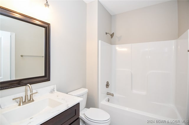 full bathroom featuring toilet, shower / tub combination, and vanity