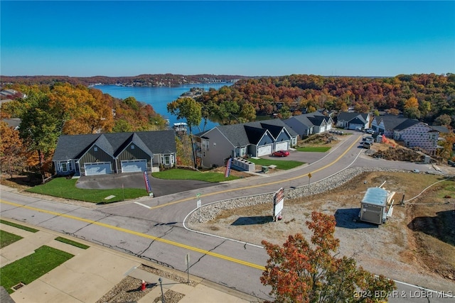 aerial view with a water view