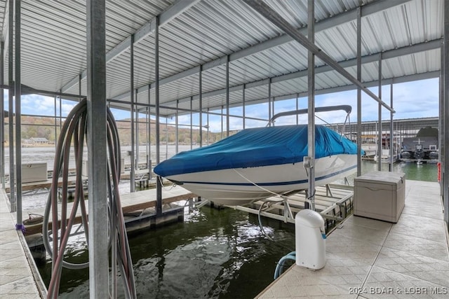 dock area with a water view