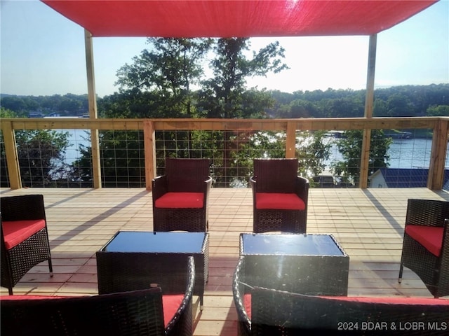 deck with a water view