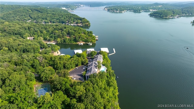 aerial view featuring a water view