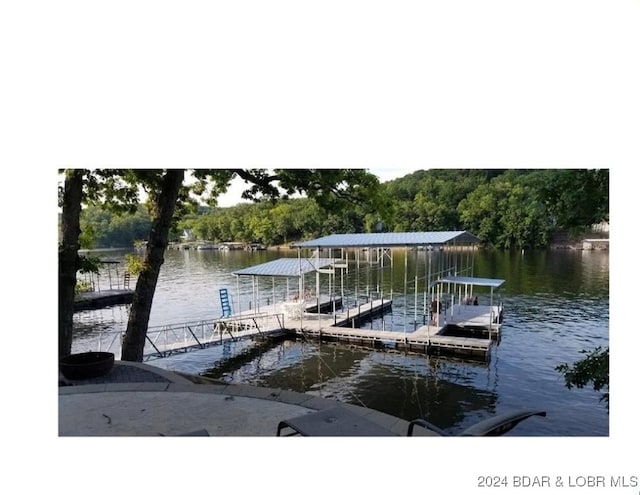 dock area featuring a water view