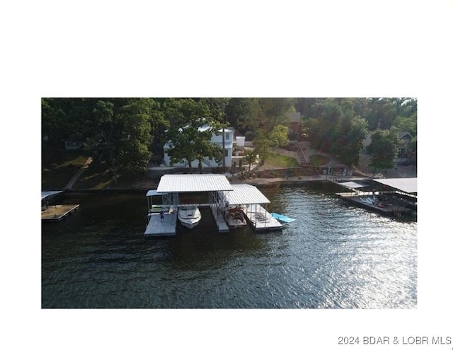 view of dock with a water view