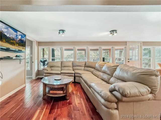 living room with hardwood / wood-style flooring