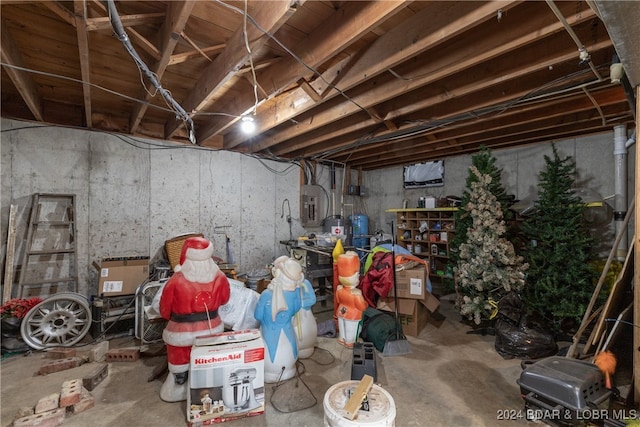 basement featuring electric panel