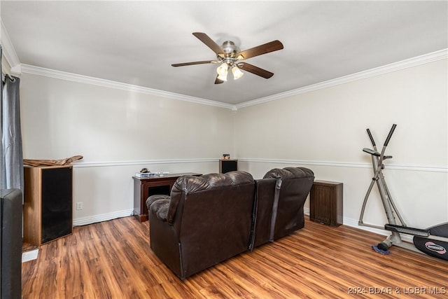 24950 State Rd A Rd, Richland, MO 65556 - cinema with ceiling fan, wood finished floors, and ornamental molding