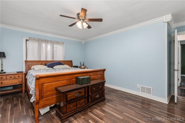 24950 State Rd A Rd, Richland, MO 65556 - bedroom with ornamental molding, dark wood-style flooring, and ceiling fan