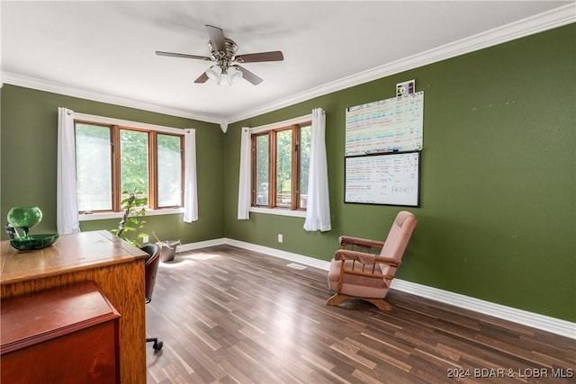 24950 State Rd A Rd, Richland, MO 65556 - office space with wood finished floors, a ceiling fan, and ornamental molding