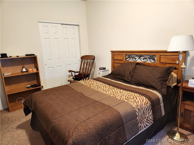 carpeted bedroom featuring a closet