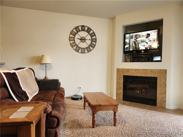 living room with light tile patterned floors