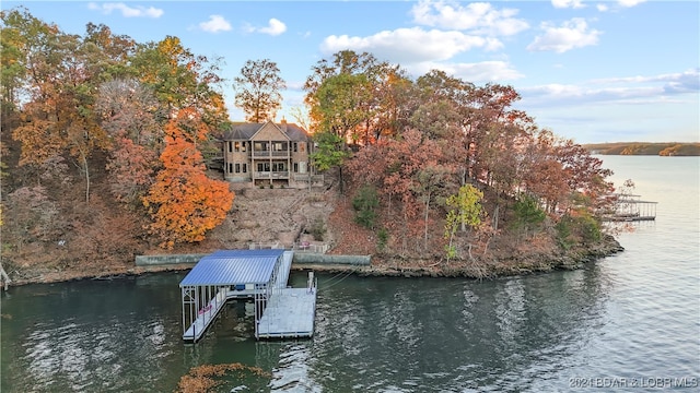 view of dock with a water view