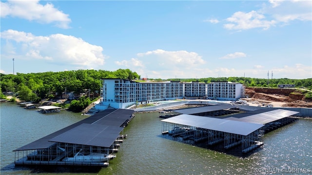 view of dock with a water view