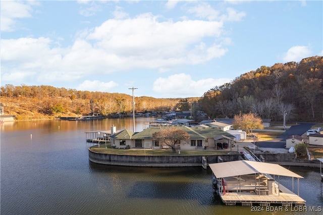 view of dock featuring a water view