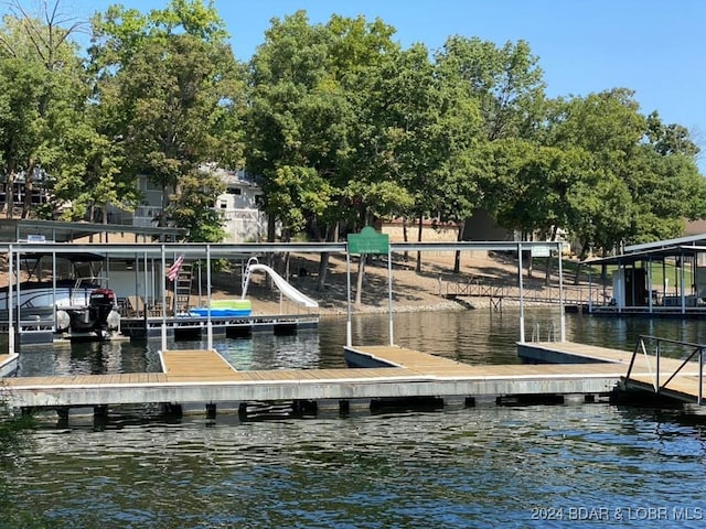 dock area with a water view