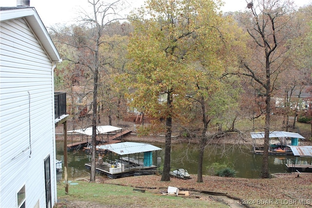 view of dock with a water view