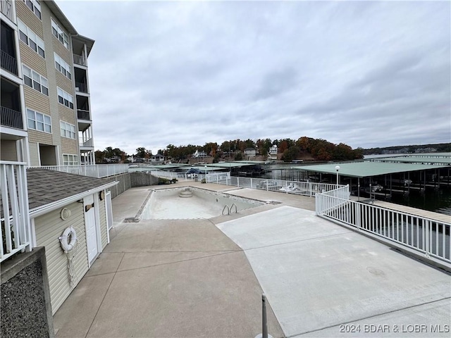 view of patio / terrace featuring a water view