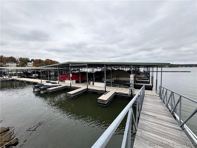 view of dock featuring a water view