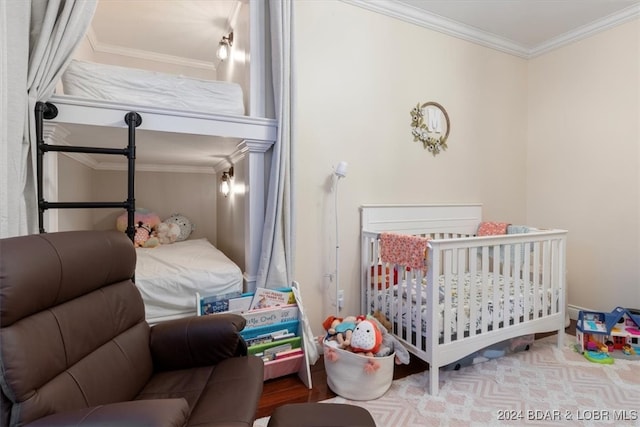 bedroom with crown molding