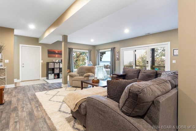 living room featuring hardwood / wood-style floors and french doors