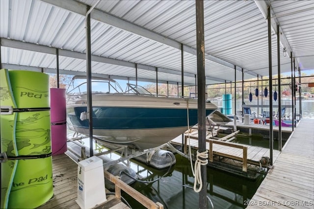 dock area with a water view