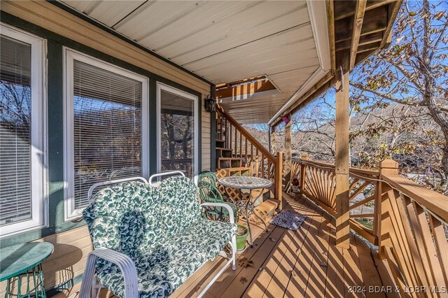 wooden balcony with a deck