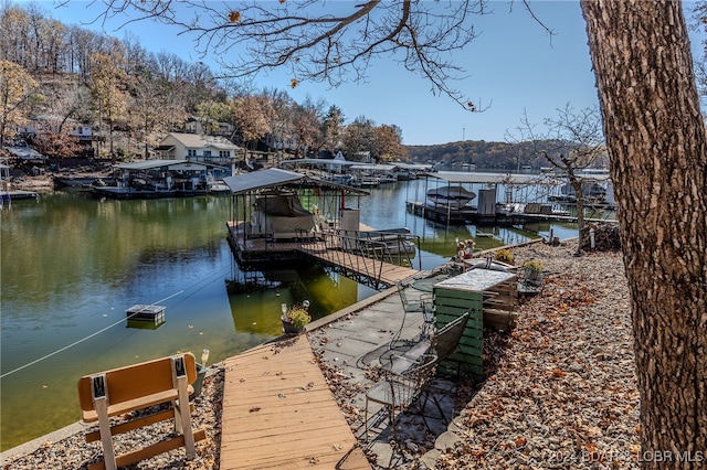 view of dock with a water view