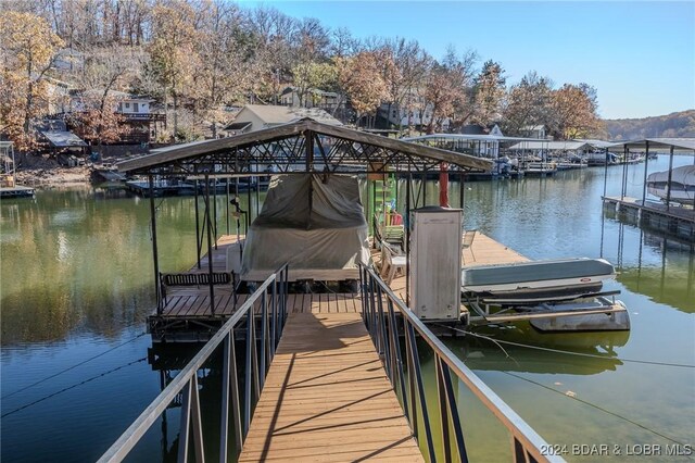 dock area with a water view