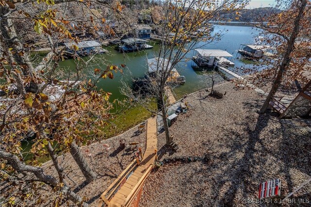 property view of water featuring a boat dock