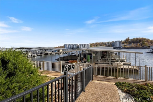 view of dock with a water view