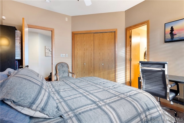 bedroom with a closet and ceiling fan