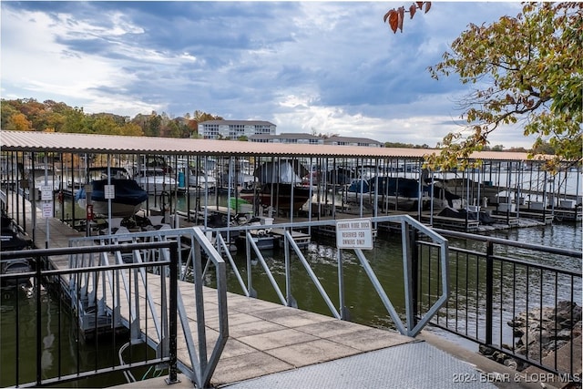 dock area with a water view