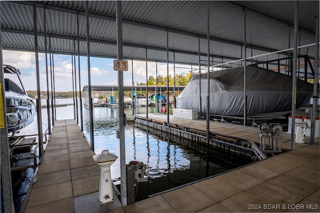 view of dock with a water view