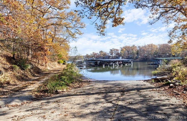 view of dock with a water view