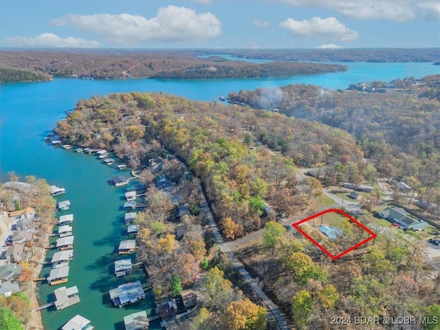 bird's eye view featuring a water view