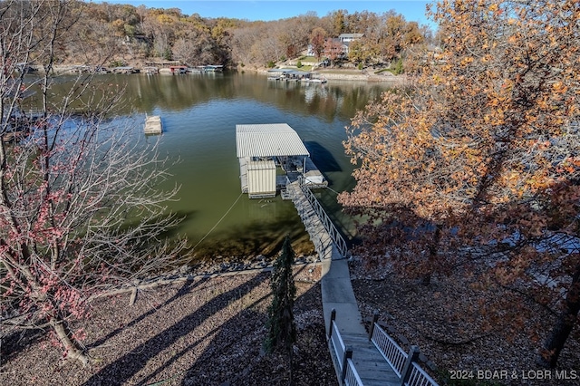 view of dock with a water view