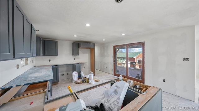 kitchen with gray cabinets