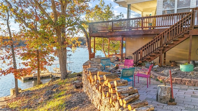 view of patio / terrace featuring a water view