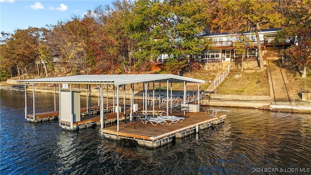 dock area featuring a water view