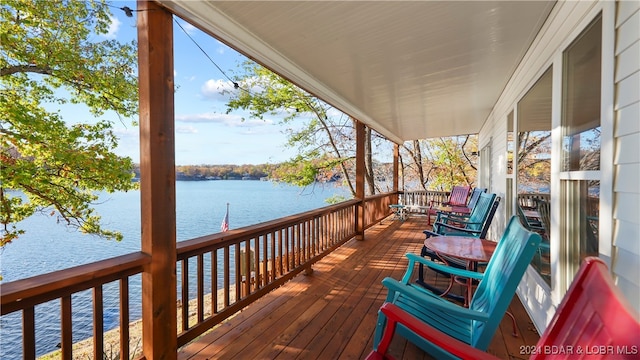 deck with a water view