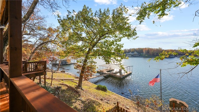 view of dock with a water view