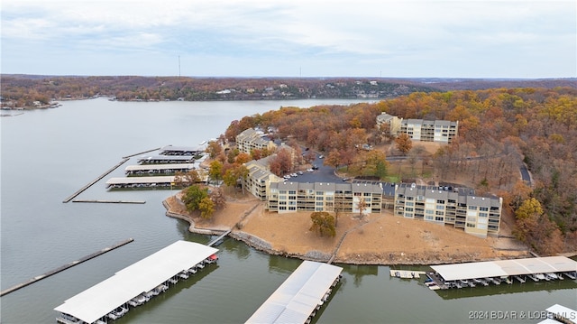 drone / aerial view featuring a water view