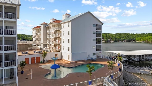 community pool with a water view