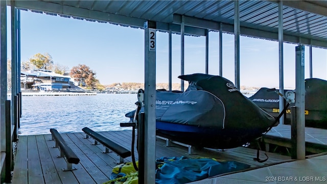 view of dock with a water view